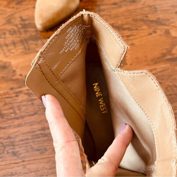 Nine West KeKe Suede Leather Block Heel Boots in Tan Sz US 10 - Picture 9 of 11